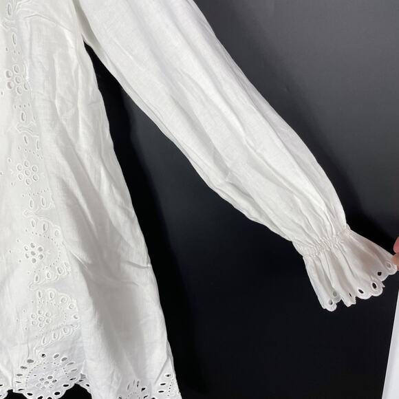 Hill House Mila Dress White Linen One Shoulder Eyelet Long Sleeve Sz M - Picture 6 of 11